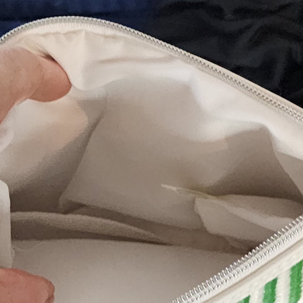 Mario Badescu Green and White Poly Striped Fully Lined Italian Design Makeup Bag - Picture 11 of 16